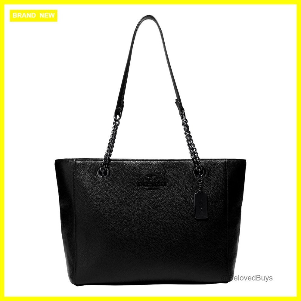 Leather Tote Bag with Chain Strap, Zip Closure, Multiple Pockets, Protective